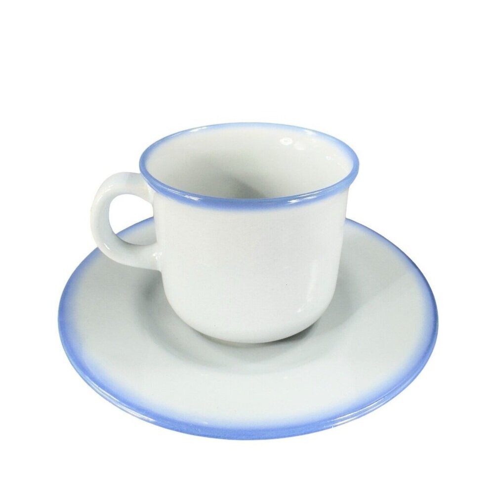 1950s Tulowice Blue Gray Pottery Teacup And Saucer HandMade Poland Set Vintage‎